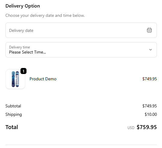 Delivery time picker shown in Shopify checkout